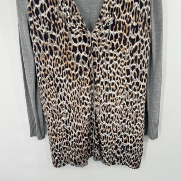 Chico's Leopard Print Open Cardigan Sweater Gray Long Sleeve Women's Size medium - Picture 6 of 10